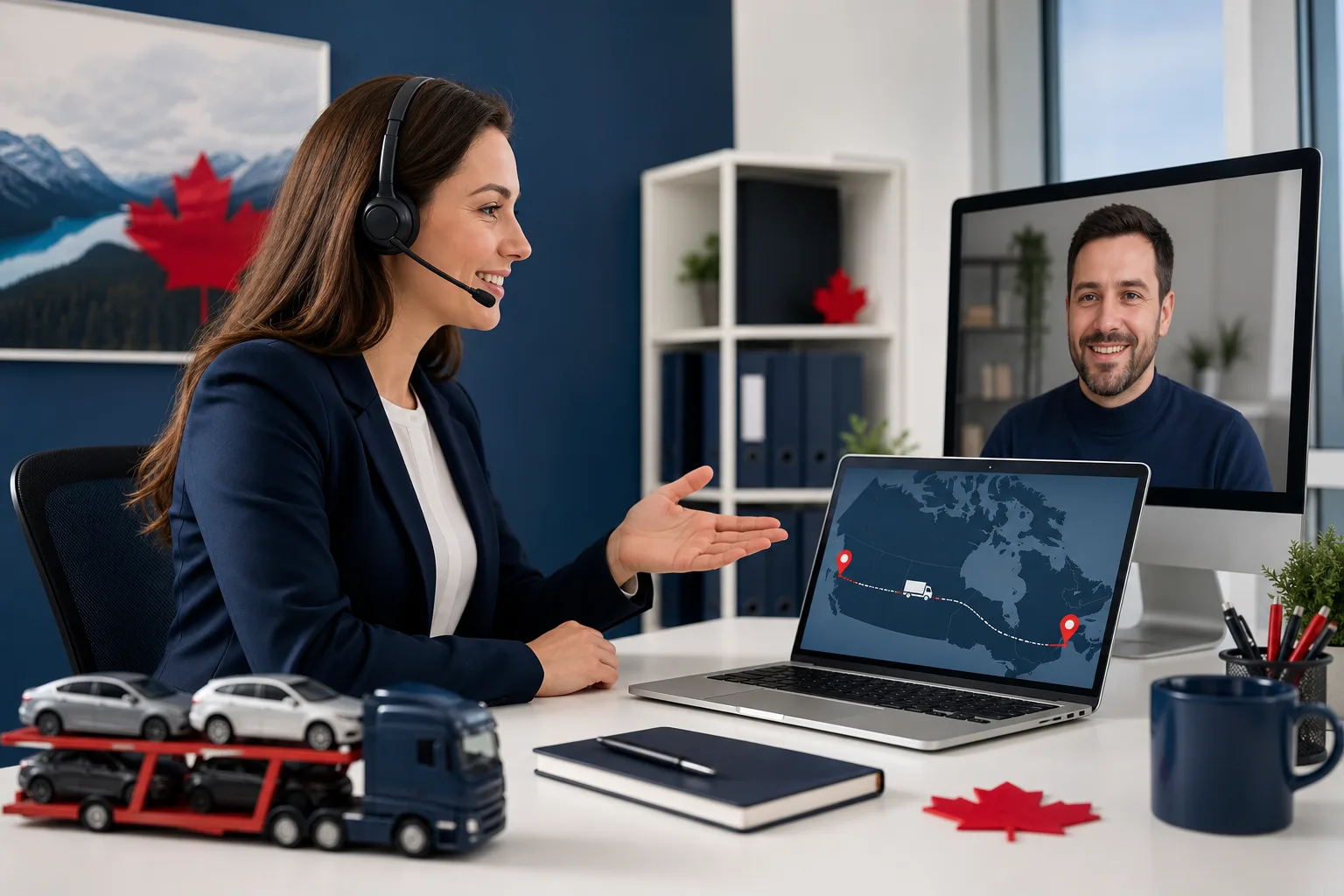 Canadian Car Shipping account executive helping a customer